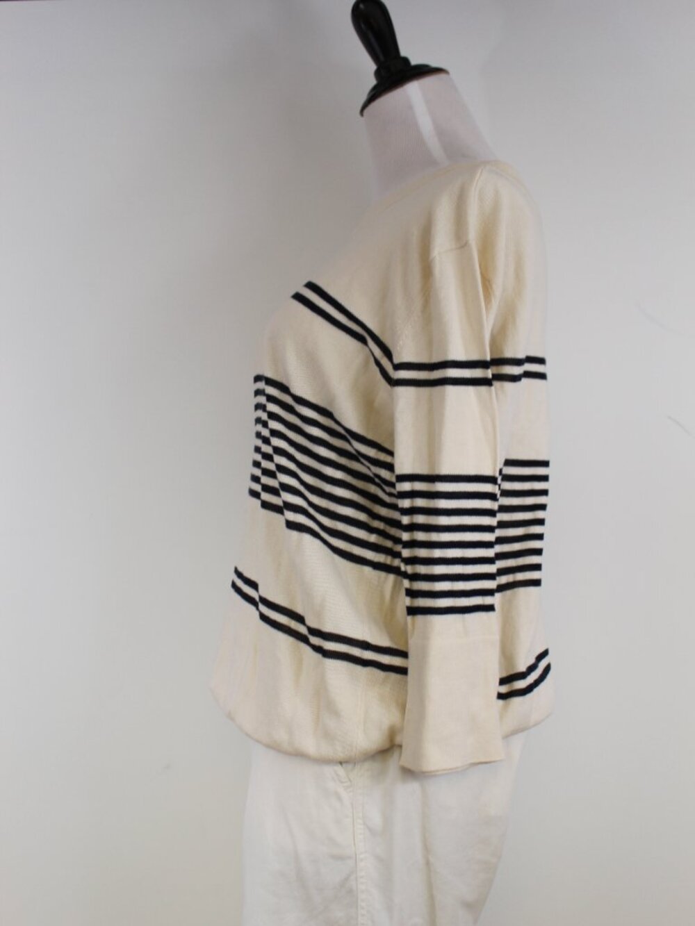 Autumn Cashmere Stripe Boat Neck Sweater Cream Black‎ Parisian Euro Summer M - Picture 6 of 9